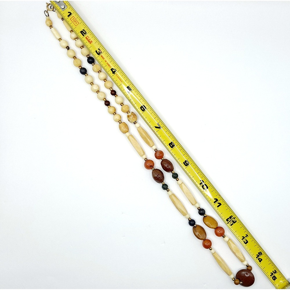 Vintage Beggars Bead Necklace Polished Stone Fall Earth Tones 28" - Picture 10 of 13